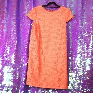 Maggy Boutique Orange Coral Textured Lace Short Sleeve Sheath Dress Size 14 Y2K